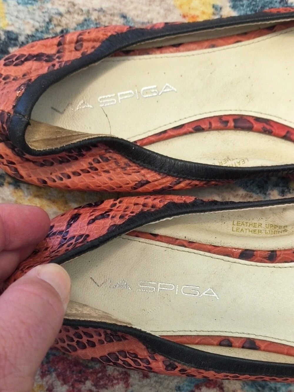 Via Spiga Red Snake-Print Peep-Toe Flats with Buckle 7M